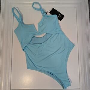 Mayeeka Swimsuit Soft Blue Open Mid High Cut Pool Beach Swim Travel - Size M